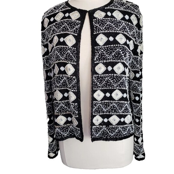Vintage Papell Boutique Silk Beaded Embroidered Open Front Evening Jacket - Picture 1 of 10